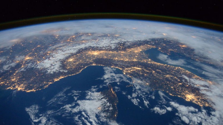 Photo of Italy, the Alps, and the Mediterranean taken from space